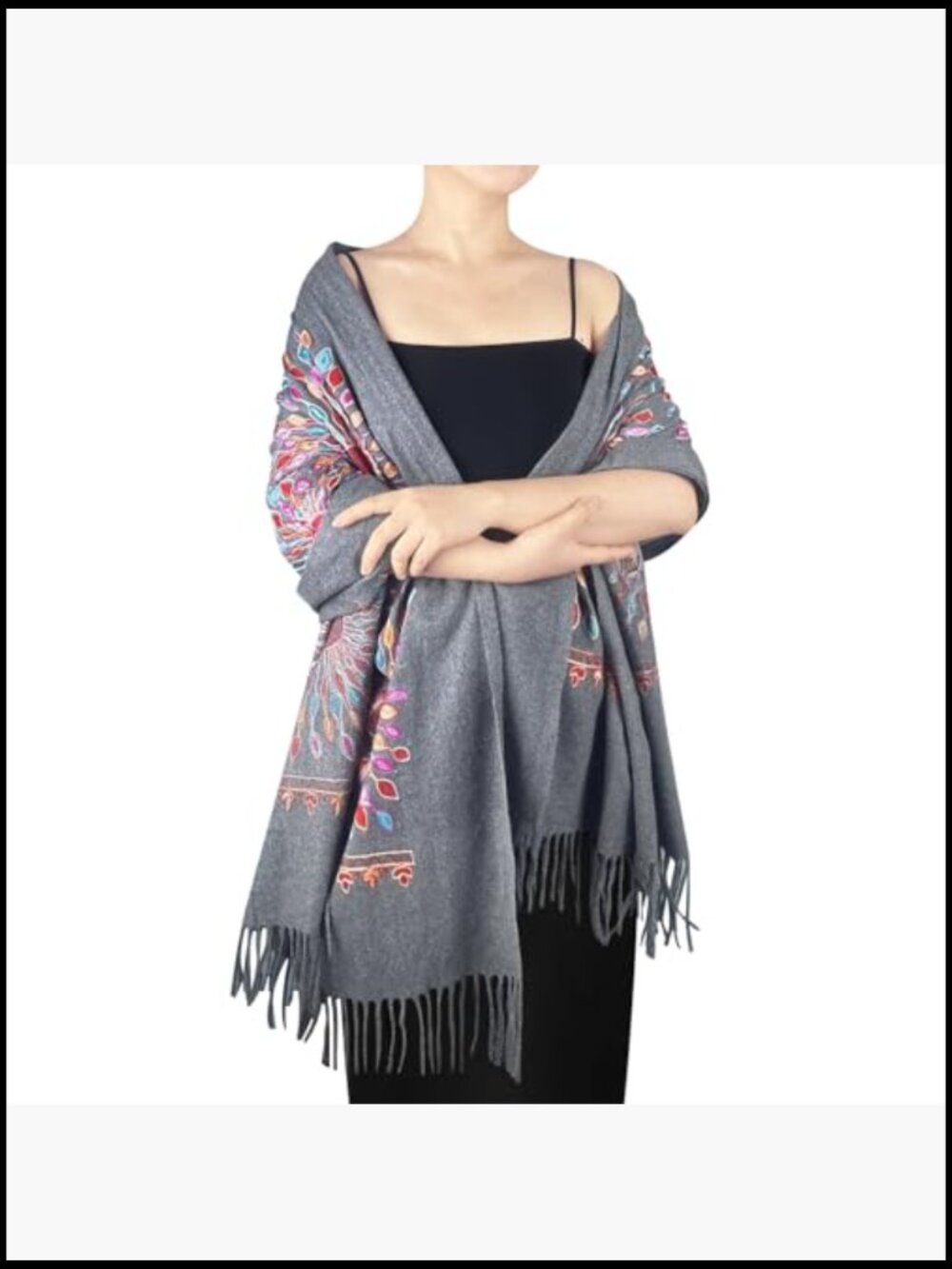 Oversized Cashmere Feel Winter Scarf Embroidered Pashmina 78x27 - Picture 7 of 7